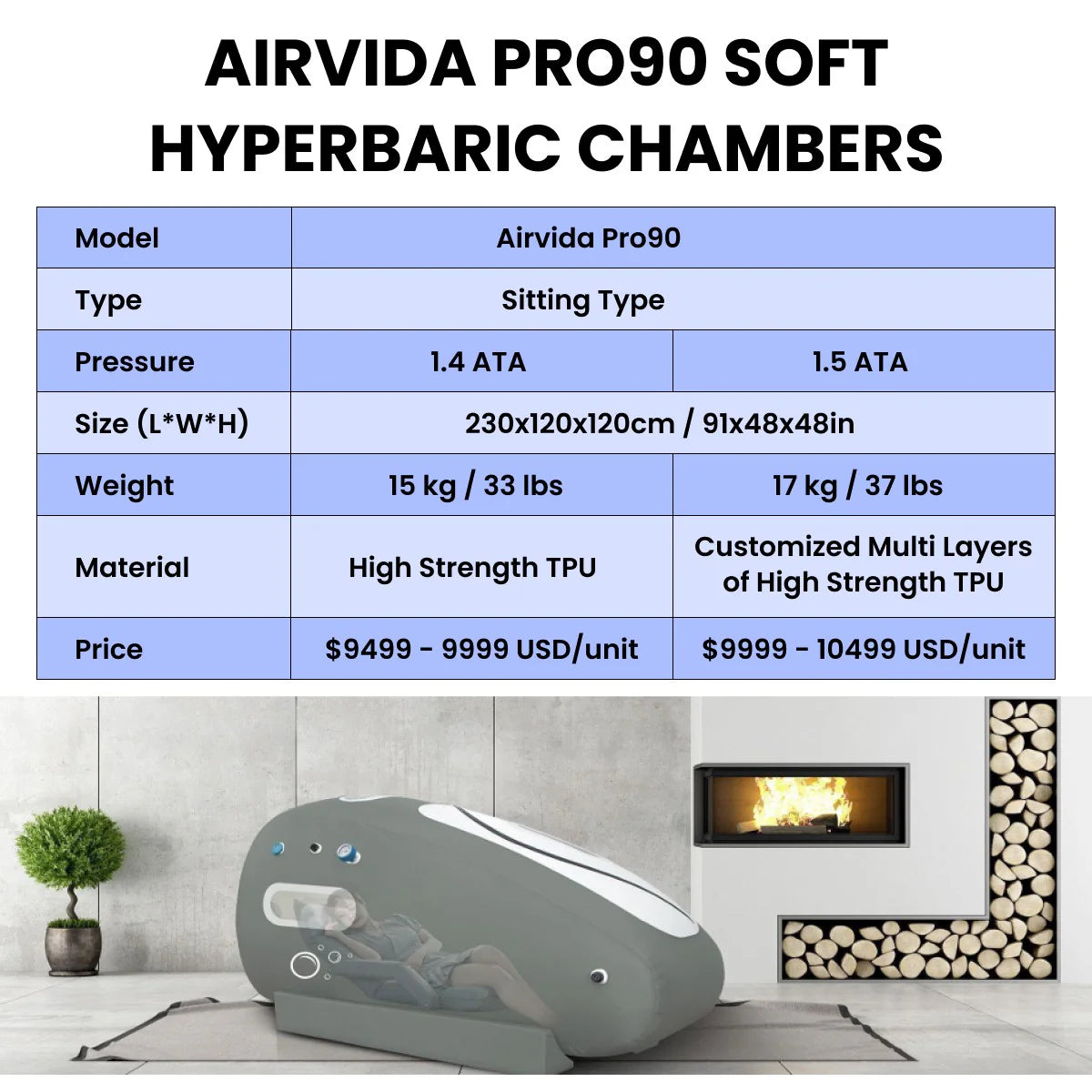 Airvida 1.5 ATA Pro90 Portable Seated Hyperbaric Chamber