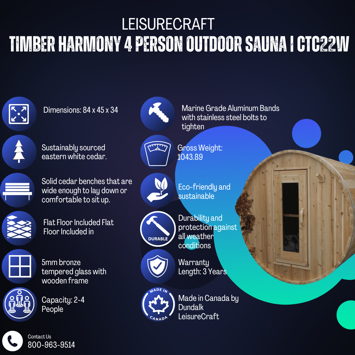 Dundalk Leisurecraft Timber Harmony 4 Person Outdoor Sauna | CTC22W