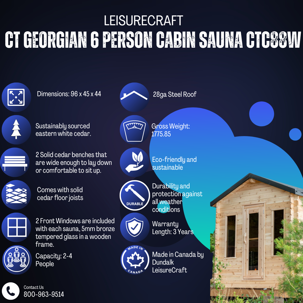 Dundalk Leisurecraft CT Georgian 6 Person Cabin Sauna CTC88W