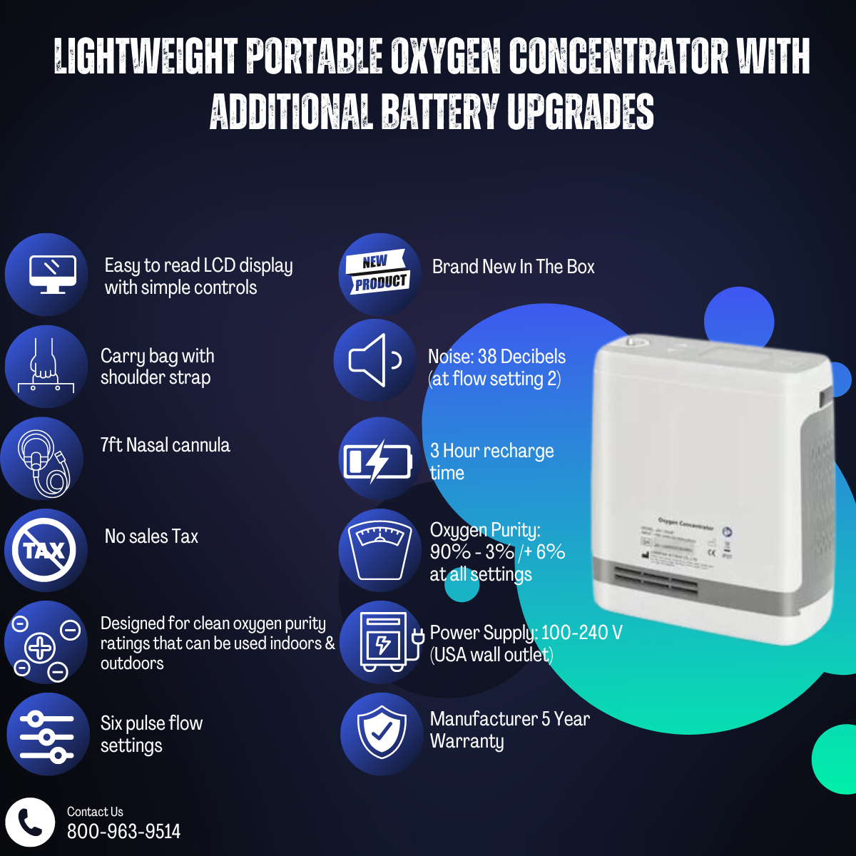 Airvida Lightweight Portable Oxygen Concentrator For All Day Use