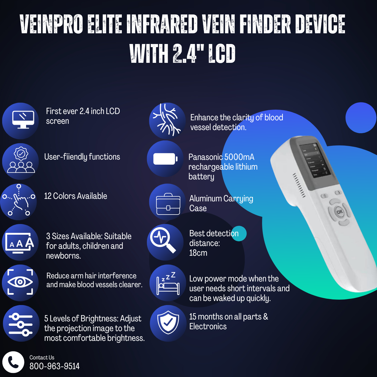 Veinpro Elite Infrared Vein Finder Device With 2.4" LCD For Home & Clinical Use