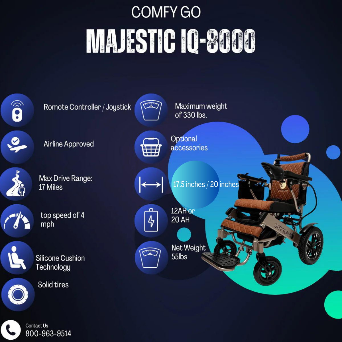 Comfygo Majestic IQ-8000 Remote Controlled Electric Wheelchair