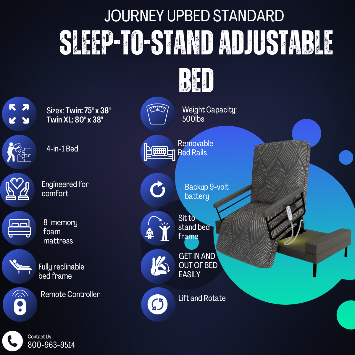 Journey UPbed Independence With Free Installation & Setup | 4-in-1 Adjustable Bed