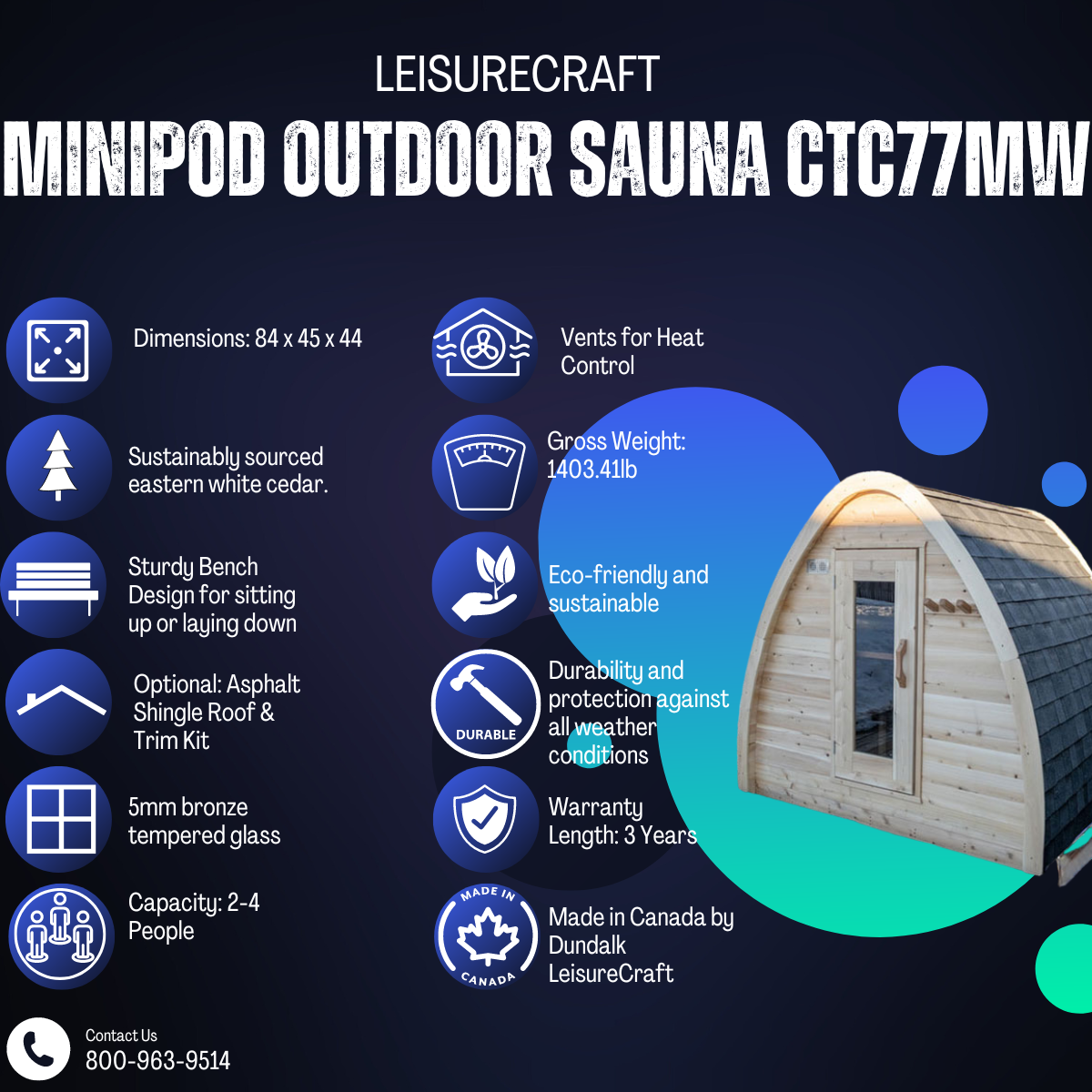 Dundalk Leisurecraft MiniPOD Outdoor Sauna CTC77MW