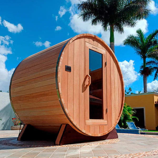 Scandia 2-8 Person Outdoor Barrel Sauna With Chromotherapy