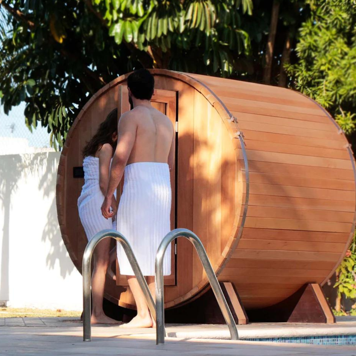 Scandia 2-8 Person Outdoor Barrel Sauna With Chromotherapy