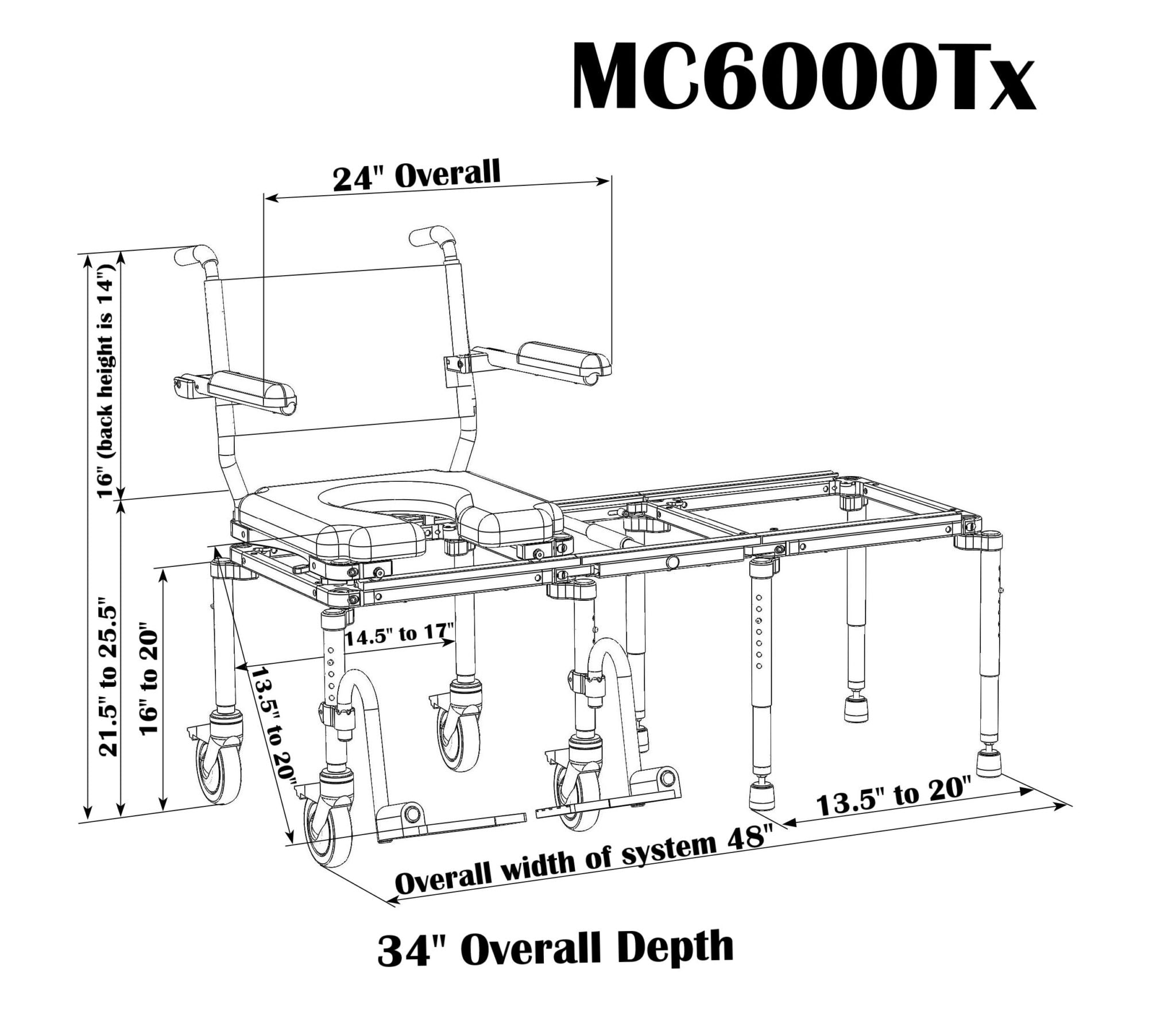 Nuprodx MC6000TX Portable Commode Chair With Tub Slider System