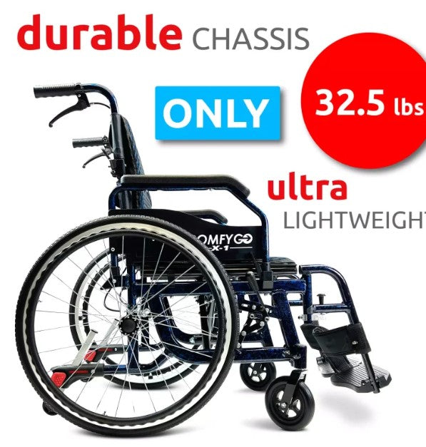 ComfyGO X-1 Manual Lightweight Folding Mobility Wheelchair With Quick-Detach Wheels