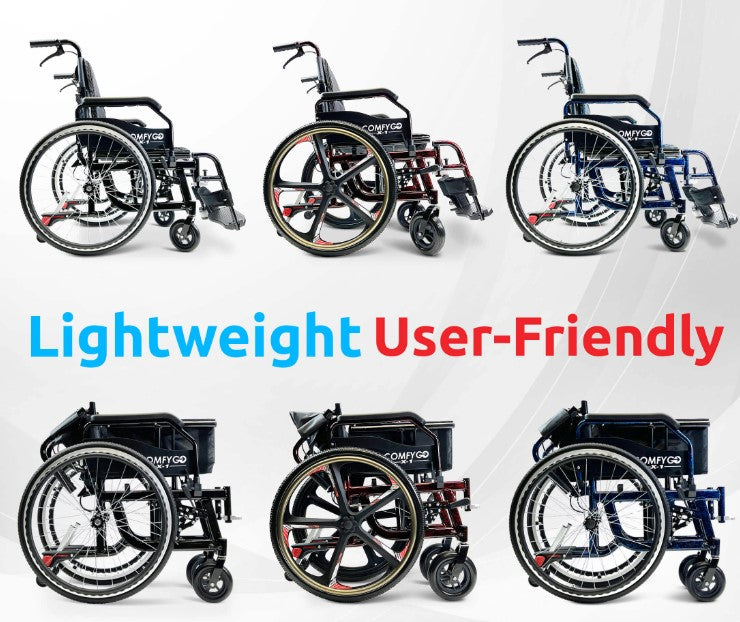 ComfyGO X-1 Manual Lightweight Folding Mobility Wheelchair With Quick-Detach Wheels