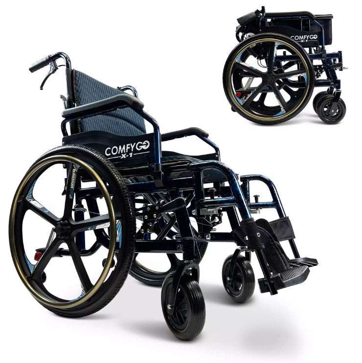 ComfyGO X-1 Manual Lightweight Folding Mobility Wheelchair With Quick-Detach Wheels
