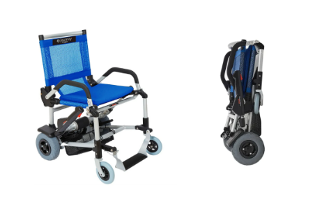 A folding frame wheelchair folded and unfolded