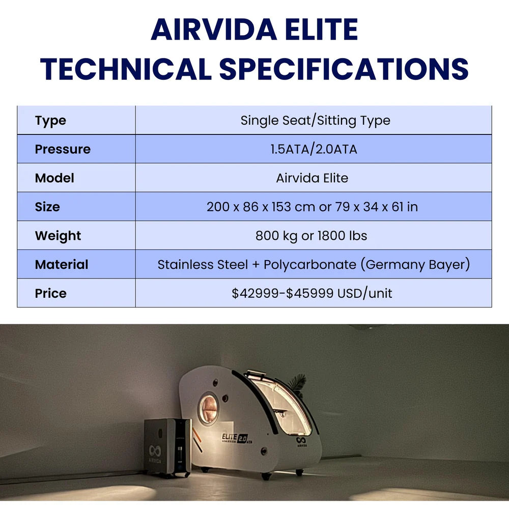 Airvida Elite 1.3-2.0 ATA Hard Shell Sitting Hyperbaric Chamber