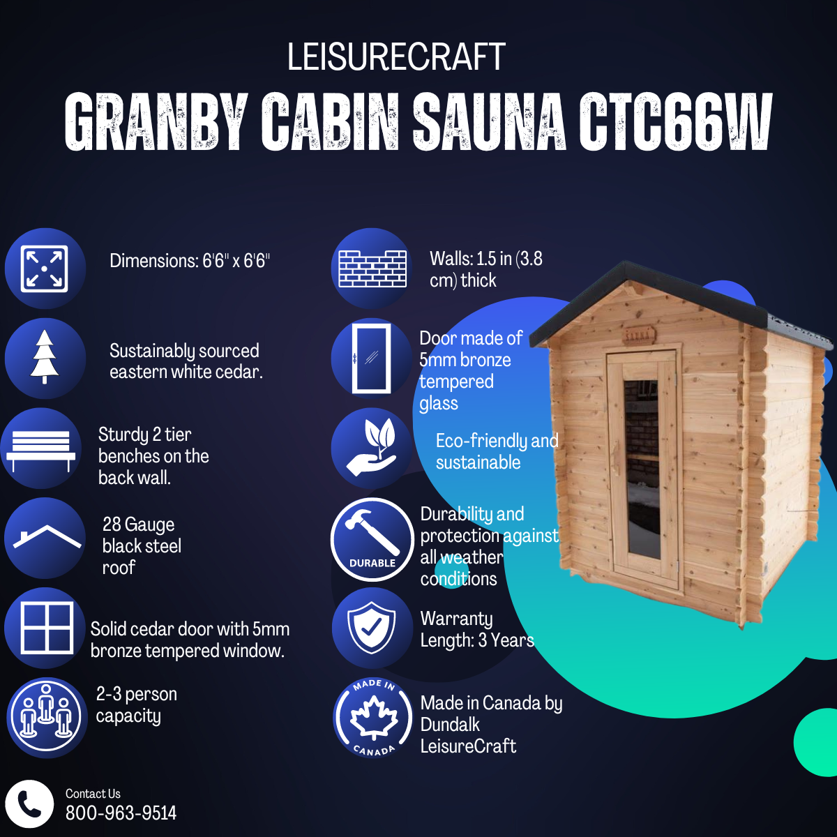 Dundalk Leisurecraft Granby Cabin Sauna CTC66W