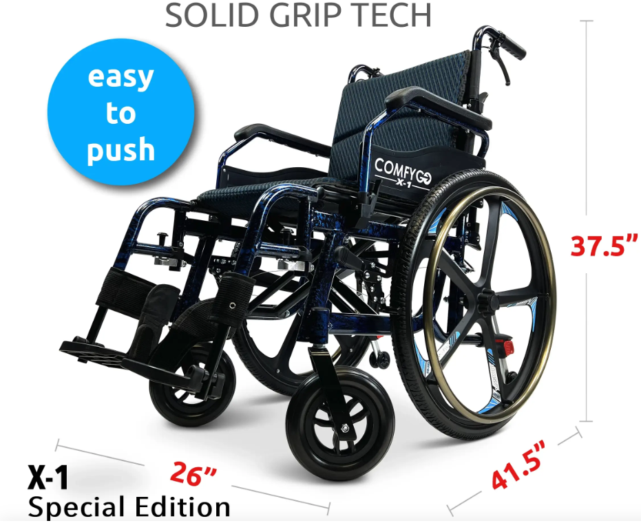 ComfyGO X-1 Manual Lightweight Folding Mobility Wheelchair With Quick-Detach Wheels
