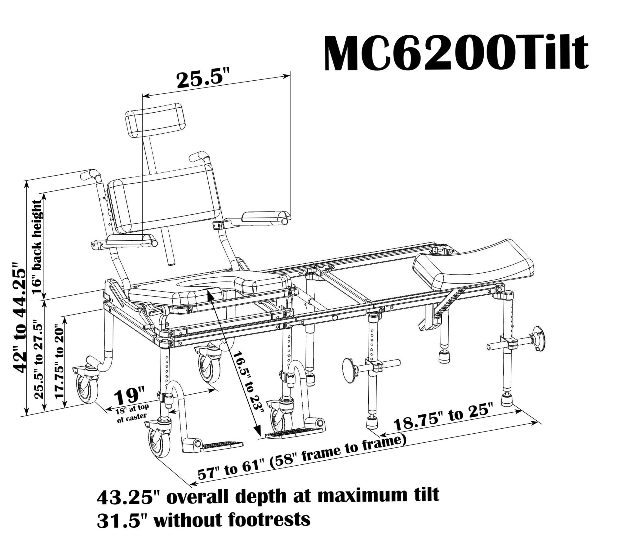 Nuprodx MC6200Tilt Tub / Commode System With Tilt-In-Space And Expanded Seat