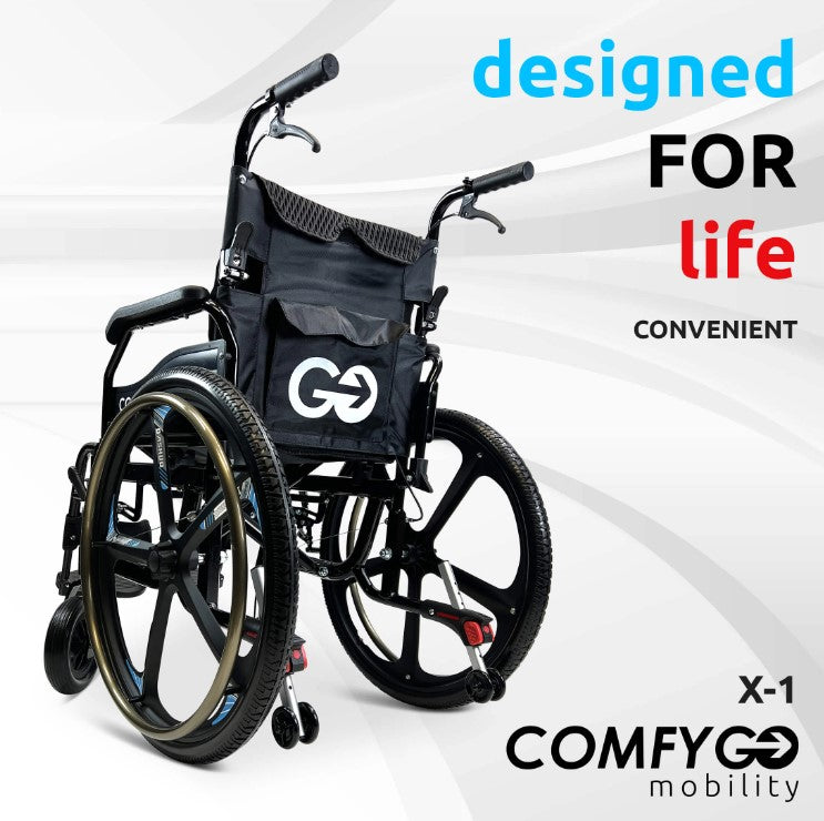 ComfyGO X-1 Manual Lightweight Folding Mobility Wheelchair With Quick-Detach Wheels